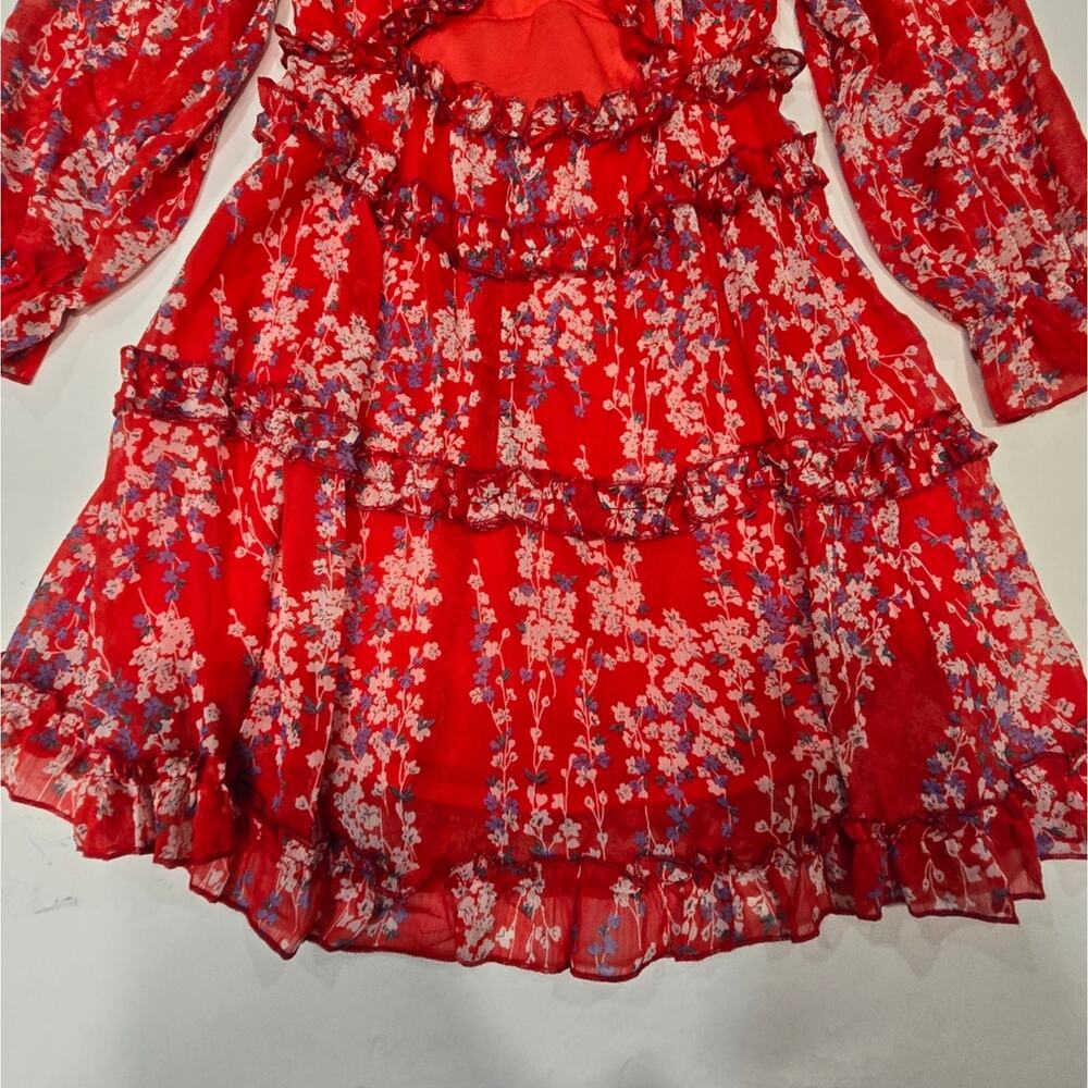 R.Vivimos Long Sleeve Floral Boho Mini Dress in Red Floral - Picture 7 of 13